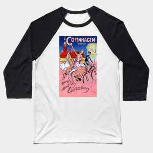 Vintage Travel Poster Copenhagen Denmark Baseball T-Shirt